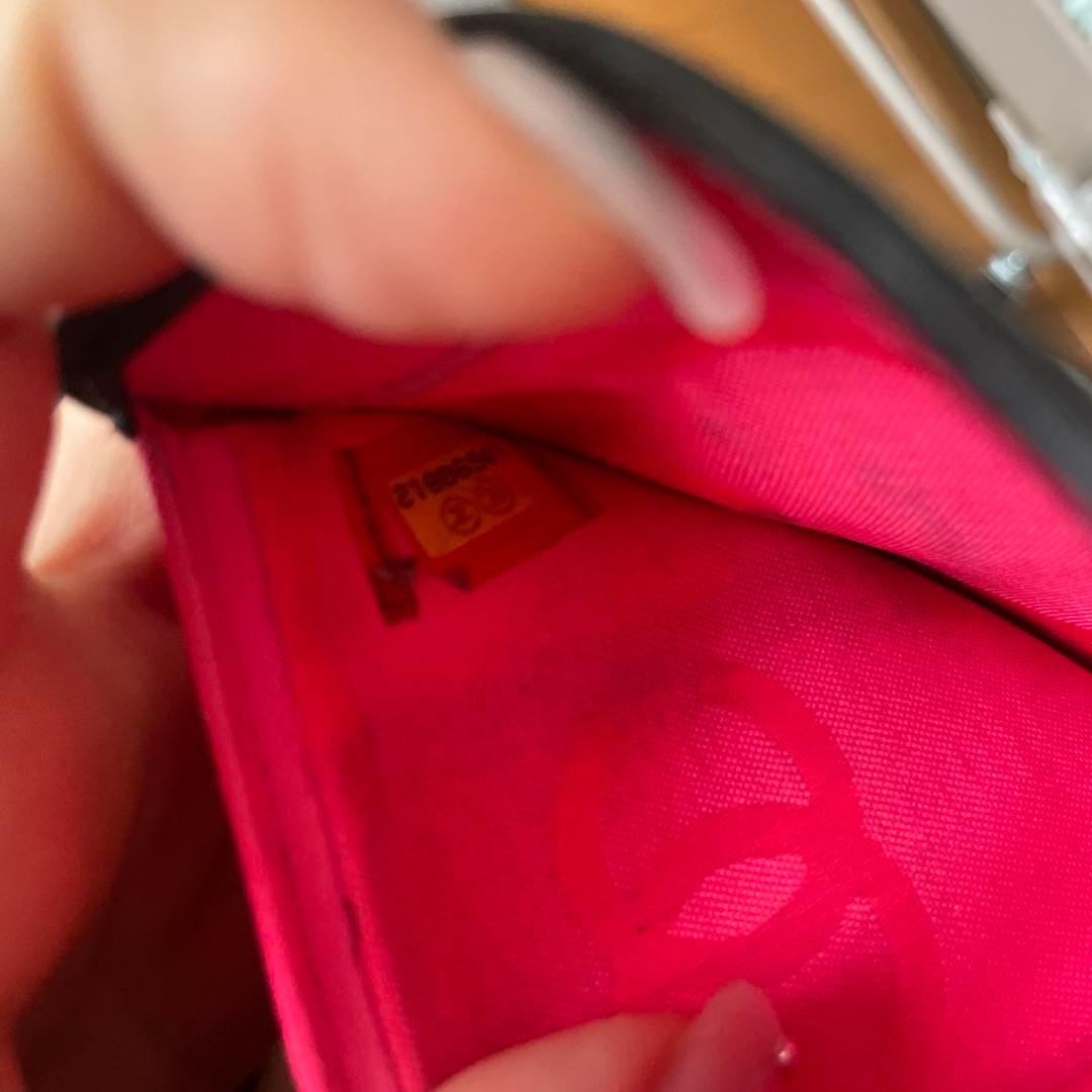 シャネル　カンボンライン　ラムスキン　がま口　折り財布　ブラック　ピンク