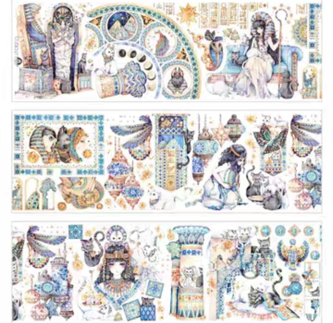 巻売 617★ 海外 マスキングテープ マステ PET 猫 装飾 人物 虹光