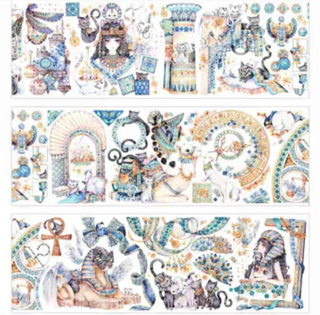 巻売 617★ 海外 マスキングテープ マステ PET 猫 装飾 人物 虹光