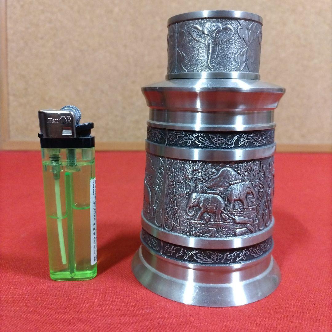 象の絵づくしの錫の茶入 茶心壺 煎茶道具 紅茶 烏龍茶