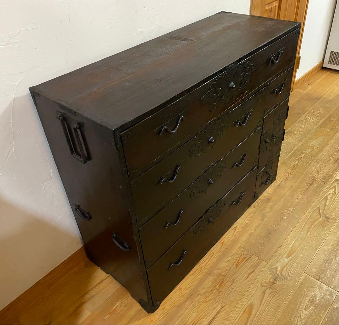 骨董の仙台箪笥　アンティークチェスト　鍵有り