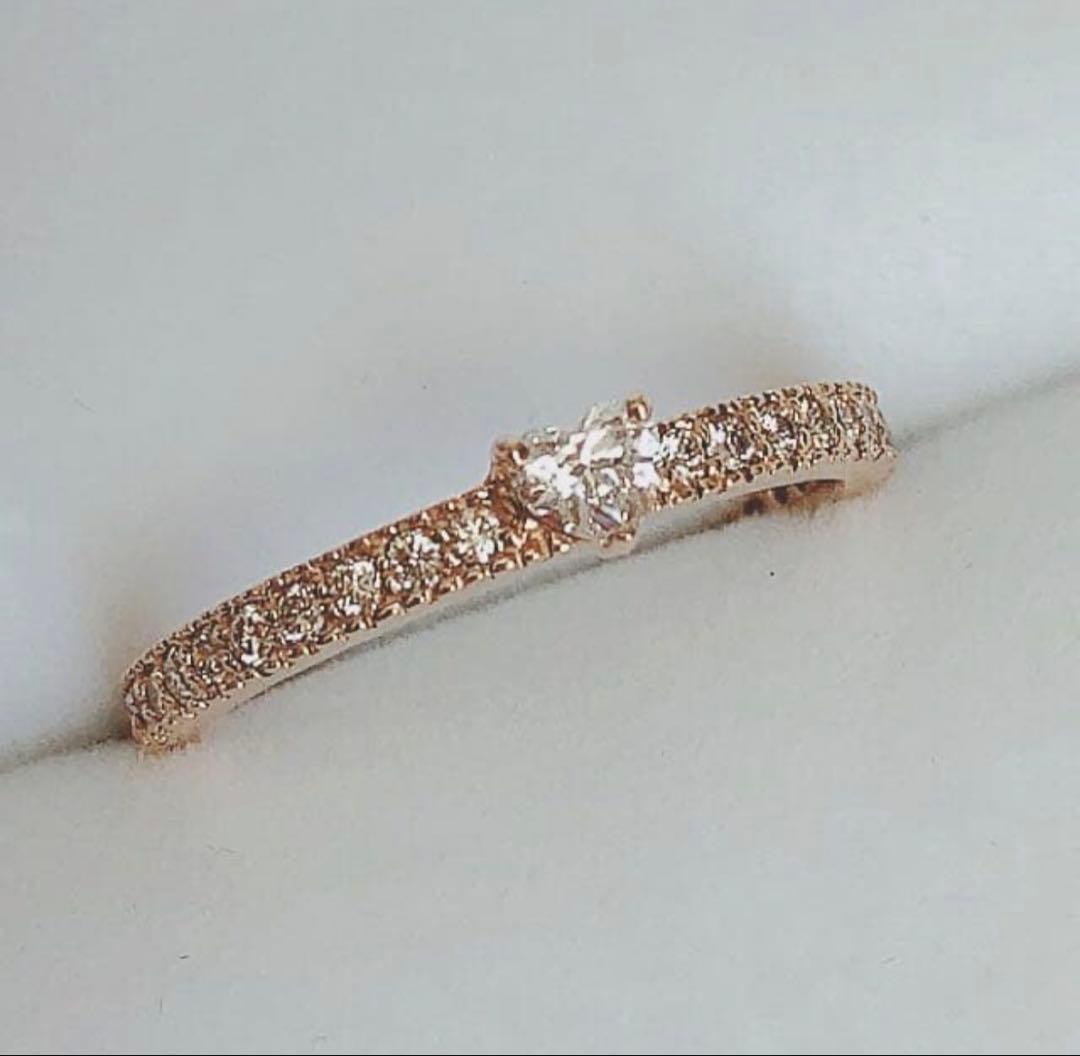 ダイヤモンド K18 PG ハートシェイプ エタニティ リング 指輪 ミル打ち