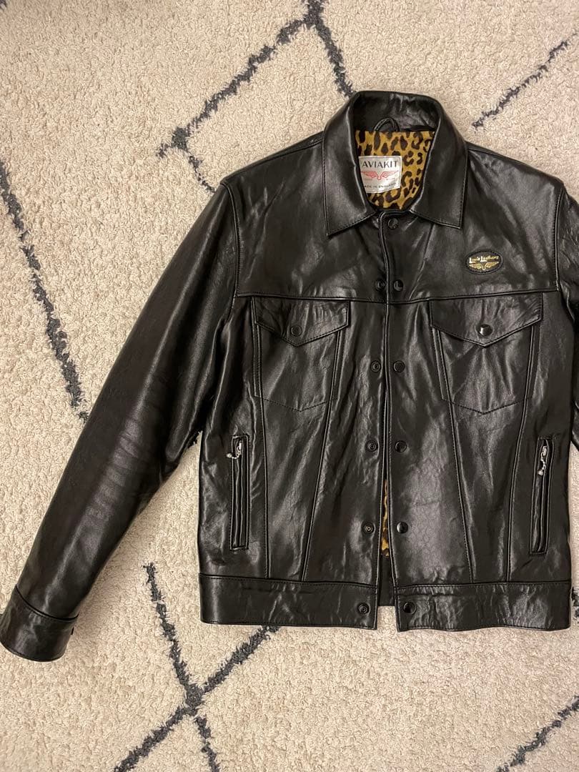 極美品 ルイスレザー　レオパードライナー