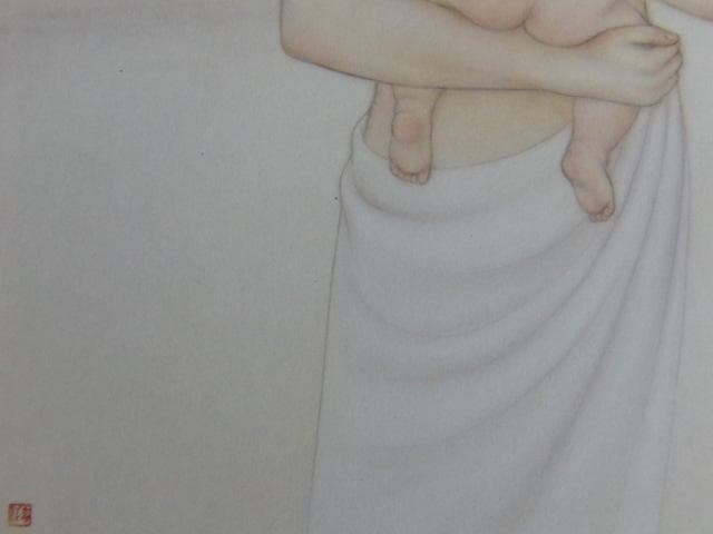 安田育代、【母と子】、希少な額装用画集より、新品額装付、状態良好