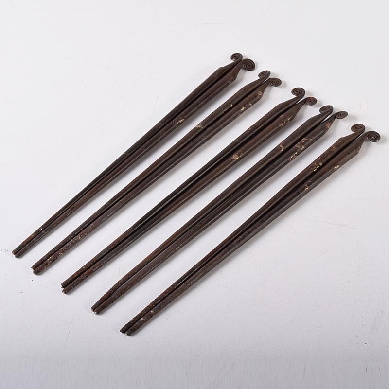 茶道具　釜師　木越三右衛門作　打出し　蕨頭　鉄火箸　五組　共箱　D　R8281