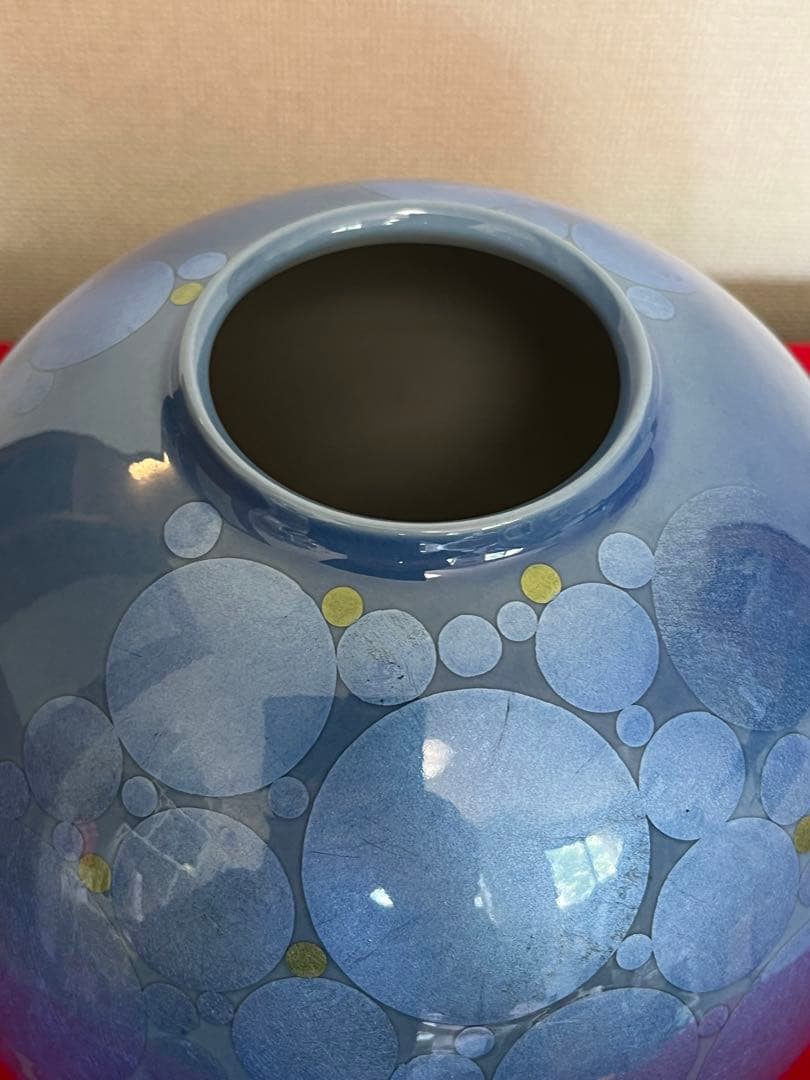 中田一於 淡青釉裏銀彩 花瓶 N43 日本工芸会正会員 九谷焼 花器