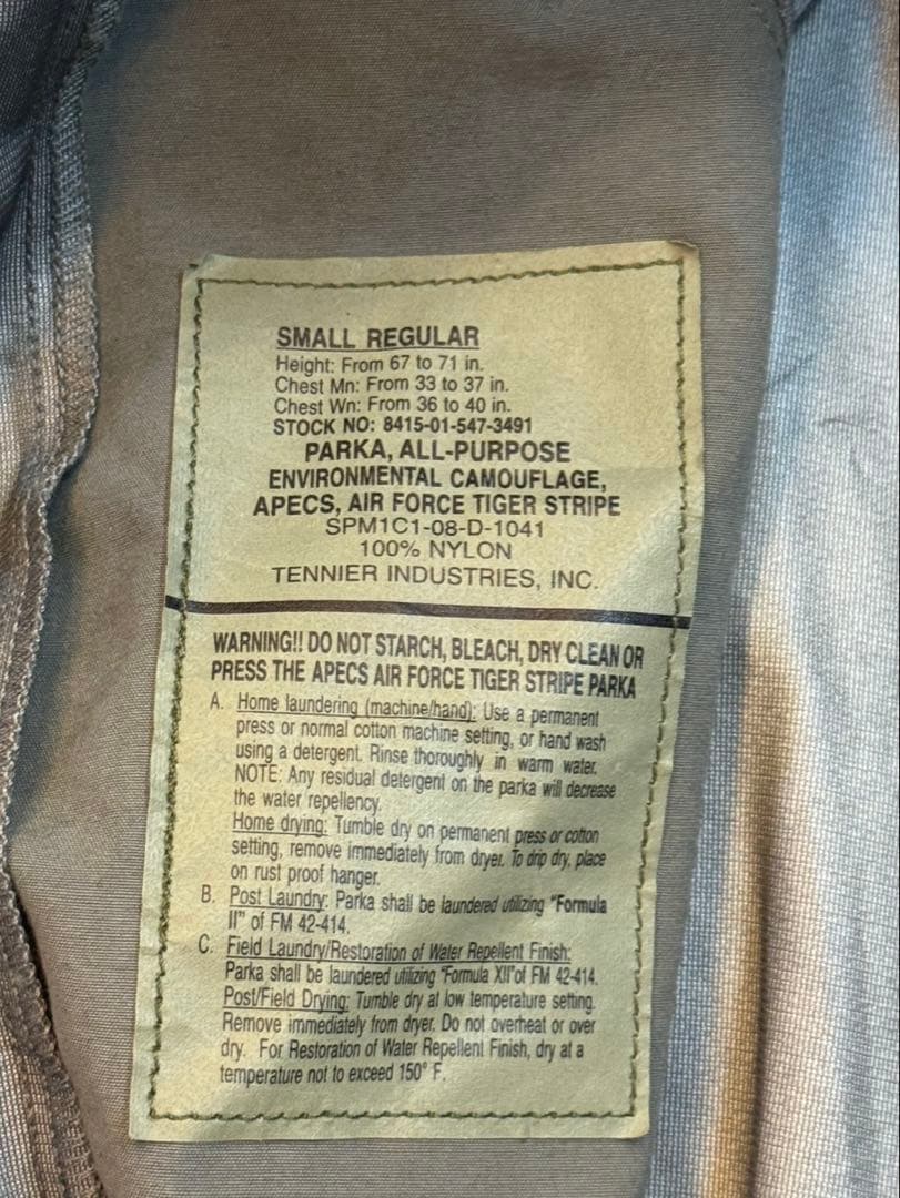 米軍実物 ゴアテックス タイガーカモ USAF ecwcs level6