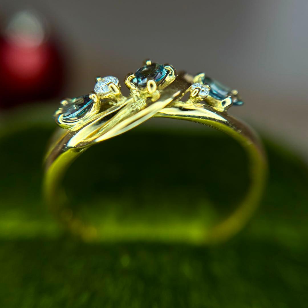 天然非加熱アレキサンドライト ダイヤモンド リング 計0.31ct K18