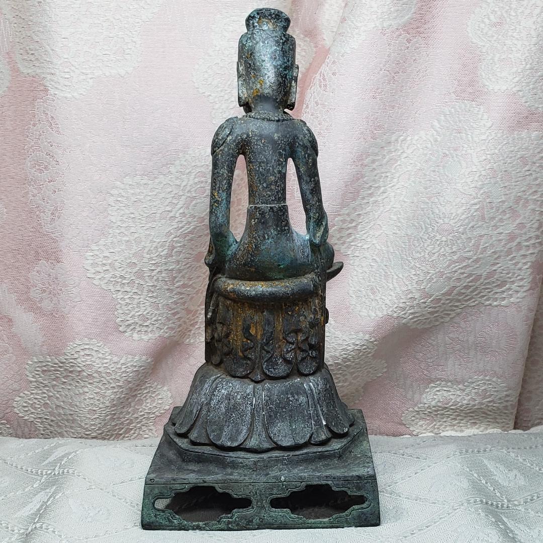 【博物館級】◆『方形台座金銅半跏思惟像』 百済仏 仏像◆検）天平仏 新羅仏 空海