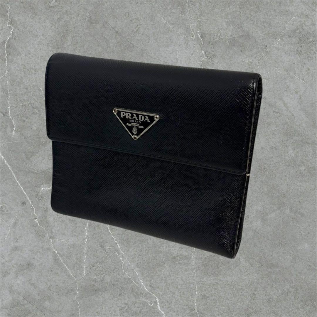 極美品‼️ PRADA プラダ 三つ折り財布 サフィアーノ ブラック 黒