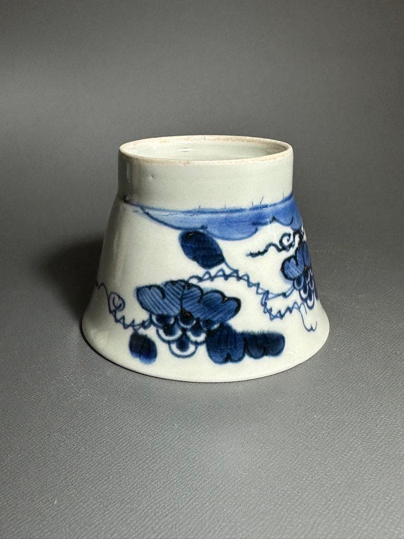 古伊万里　蝶　葡萄紋様　さそば猪口　輪島塗　茶托　5客セット　染付　朱漆