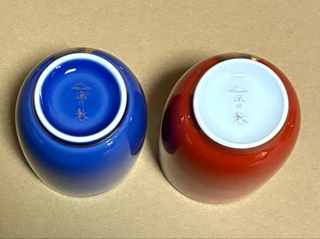 【新品】有田焼　深川製磁　睦揃　夫婦鶴　夫婦蓋付茶碗、蓋付湯呑 各2個　木箱入り