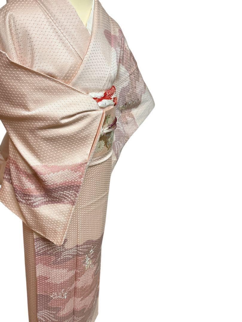 A32【美品 】訪問着　正絹着物　薄ピンク　刺繍　金駒刺繍　パティー　宴会