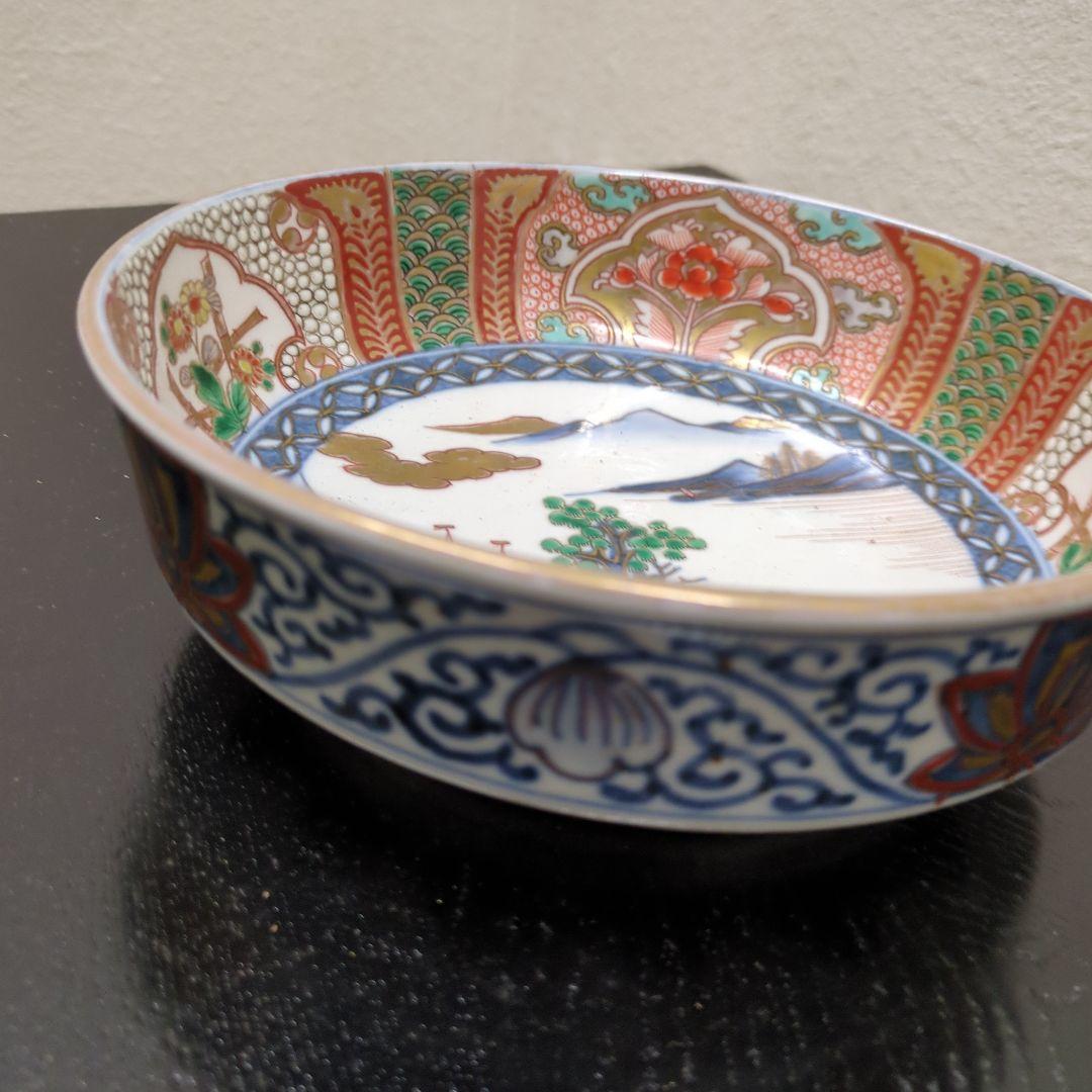 骨董　古伊万里　鉢　③　染錦　器　陶器　盛鉢　二重高台　伊万里