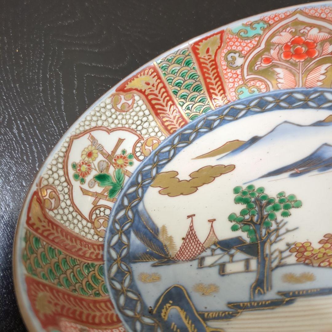 骨董　古伊万里　鉢　③　染錦　器　陶器　盛鉢　二重高台　伊万里
