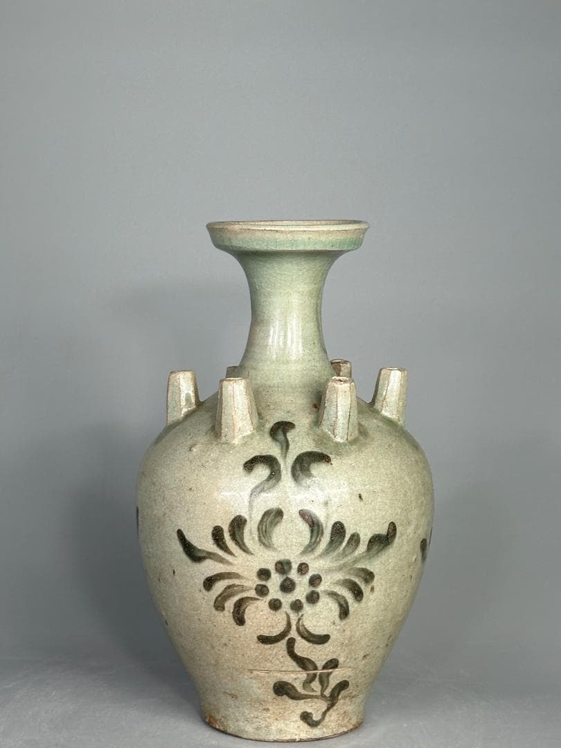 韓国美術　　高麗青磁　鉄絵花卉文六孔瓶　花瓶　華道具　古物 骨董　李朝　古朝鮮