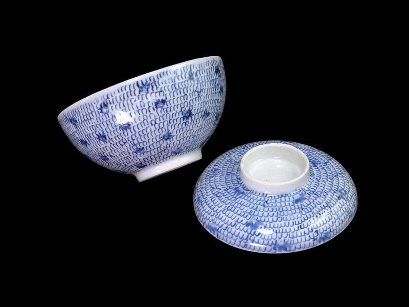 古伊万里　染付　微塵唐草の図　蓋茶碗　２客　C556AS-CWk