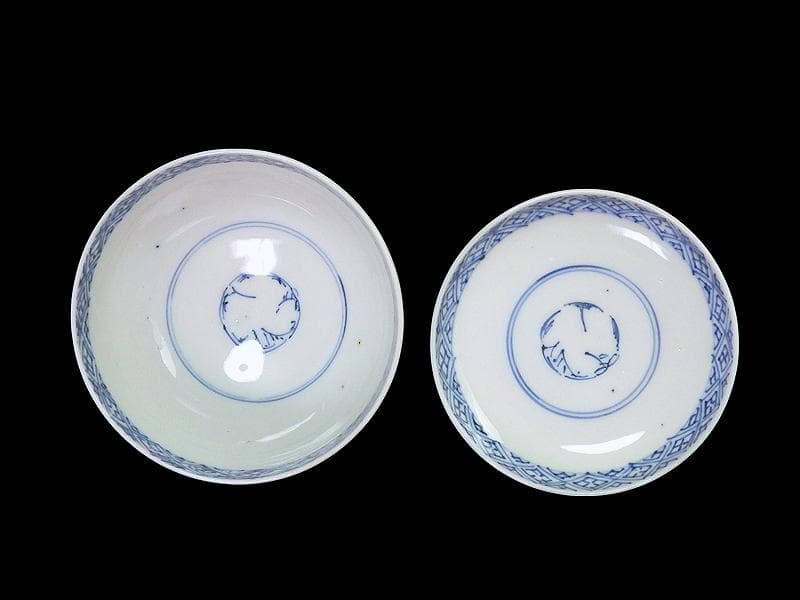 古伊万里　染付　微塵唐草の図　蓋茶碗　２客　C556AS-CWk