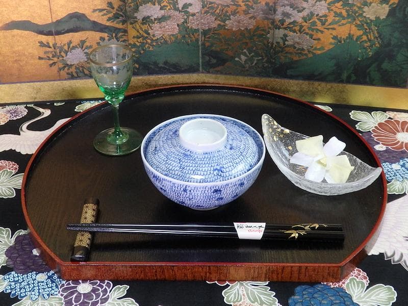 古伊万里　染付　微塵唐草の図　蓋茶碗　２客　C556AS-CWk