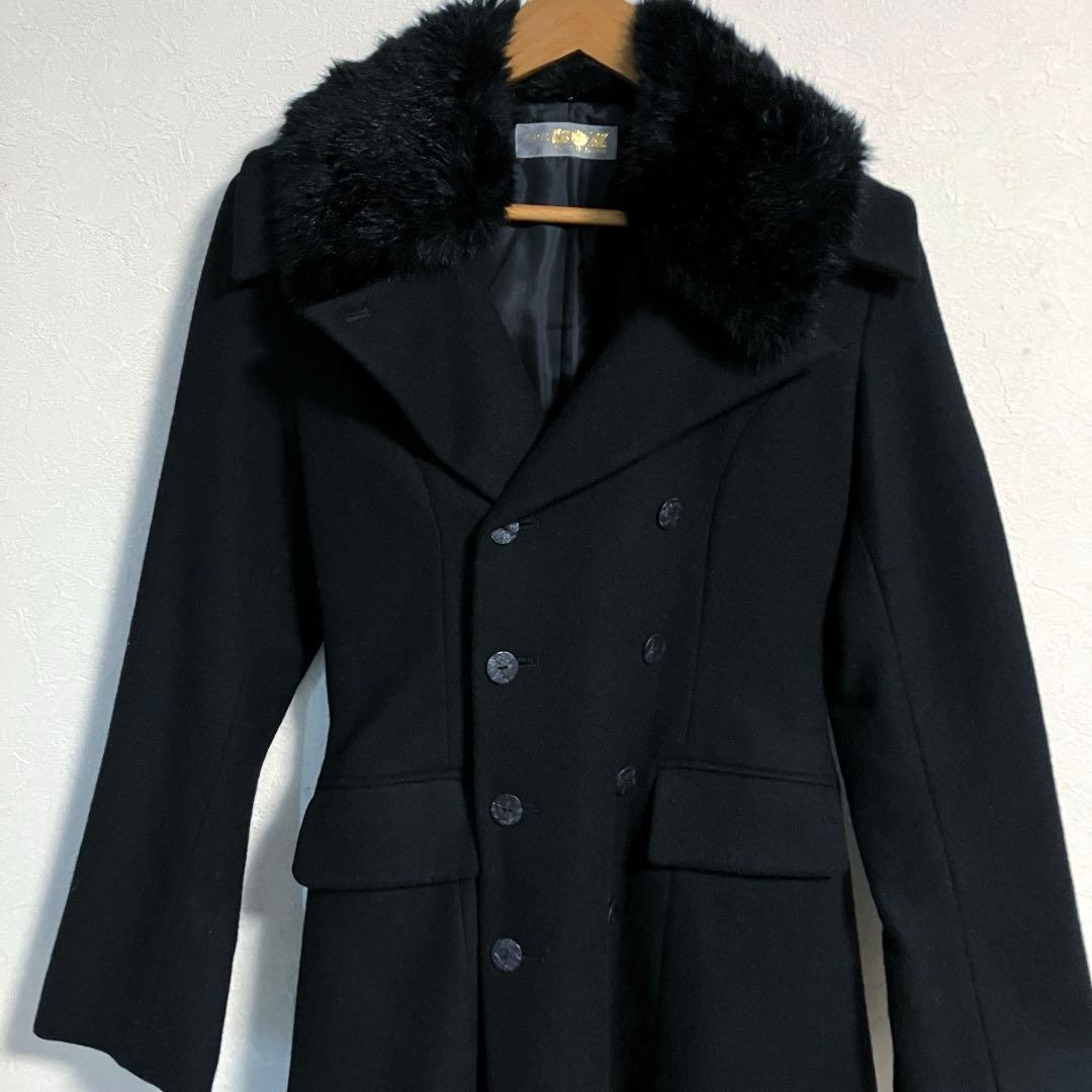 【素敵なデザイン❗️】ATELIER BOZ 黒 ファー ダブルブレスト コート
