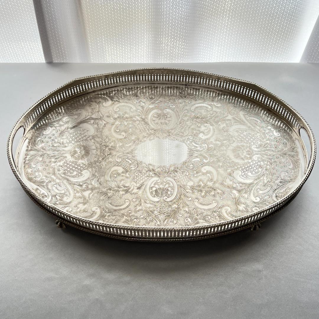 【英国】 ギャラリートレー オーバル型 45cm 装飾フット 大型