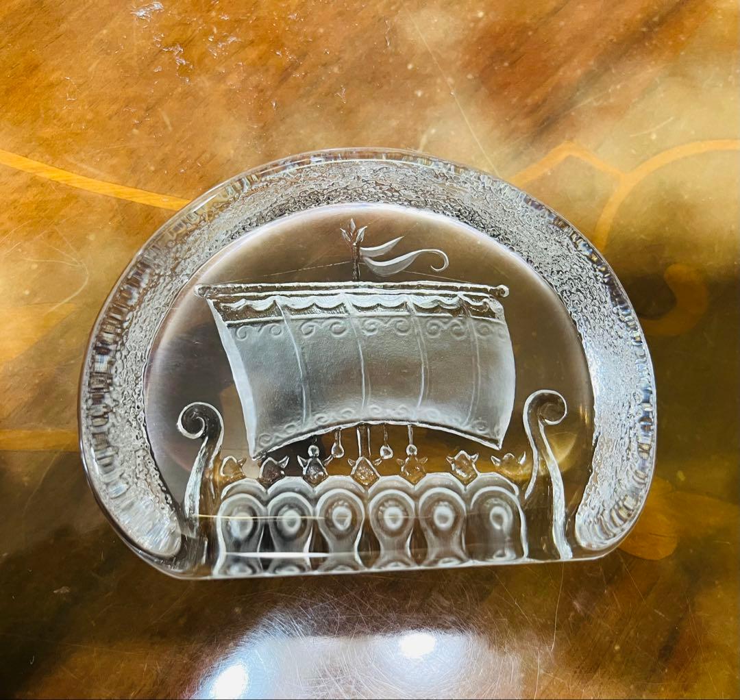 ガラス 船の彫刻　MATTS JONASSON SWEDEN