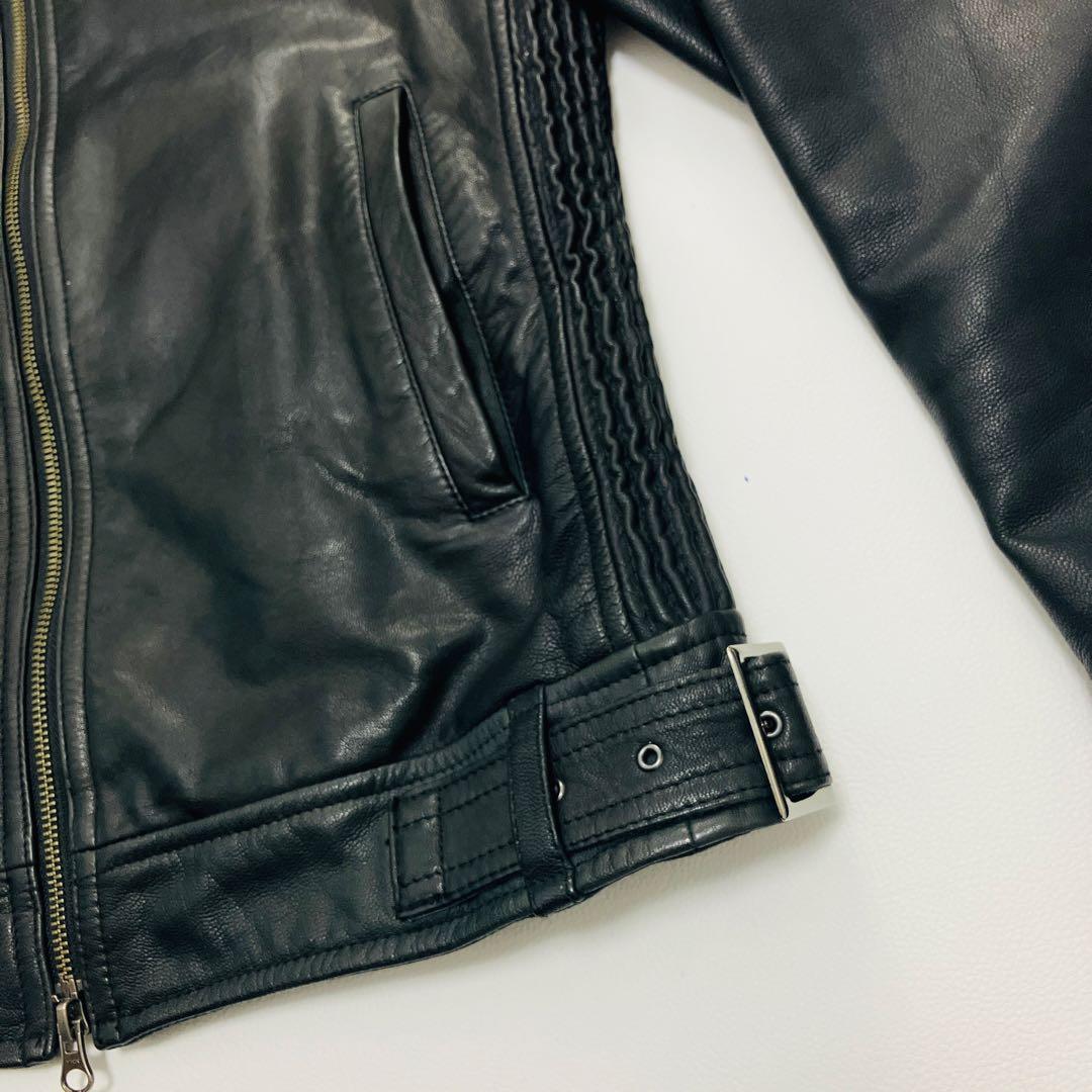 【希少サイズ】　JUNMEN シングルライダースジャケット　山羊革　本革　ベルト