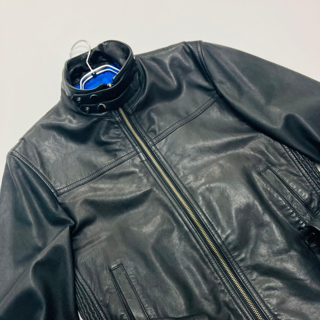【希少サイズ】　JUNMEN シングルライダースジャケット　山羊革　本革　ベルト