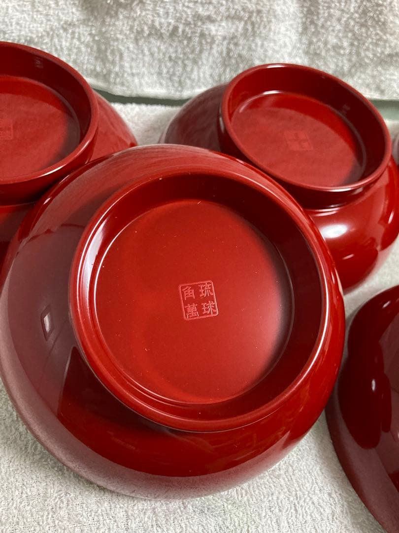 z*o様 新品未使用　琉球最古の老舗　角萬漆器　漆器 朱色　お椀　5個セット