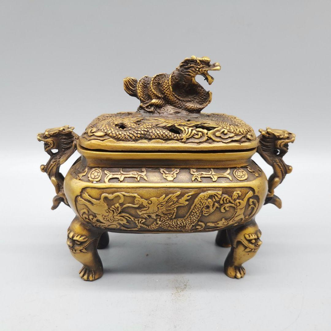 銅器 香炉 竜紋香炉 檀香炉 鼎 香道具 茶道具装飾品 現代工芸品美術品 置物