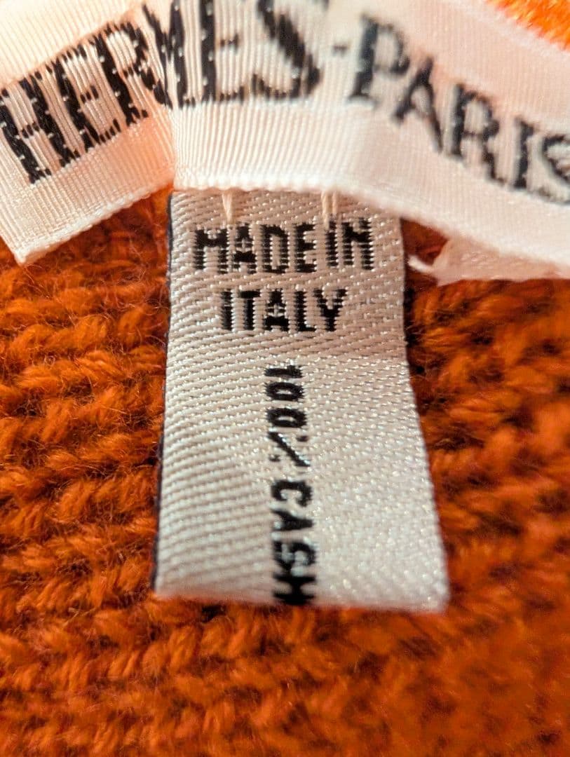 【正規品】HERMES エルメス カシミア100% ニット帽 ビーニー オレンジ