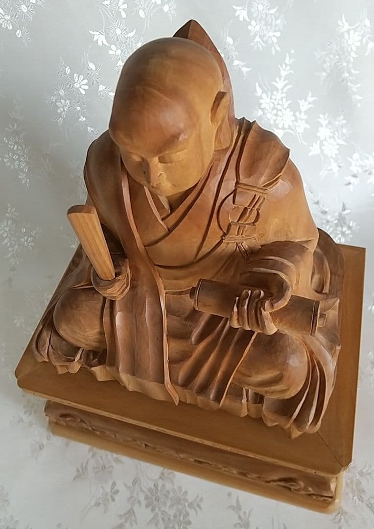 日蓮聖人坐像 3.5寸 #073 ◆白檀 木彫 仏像