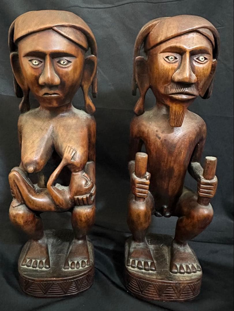 アンティーク パプアニューギニア 木彫り二体セット/ポリネシアン