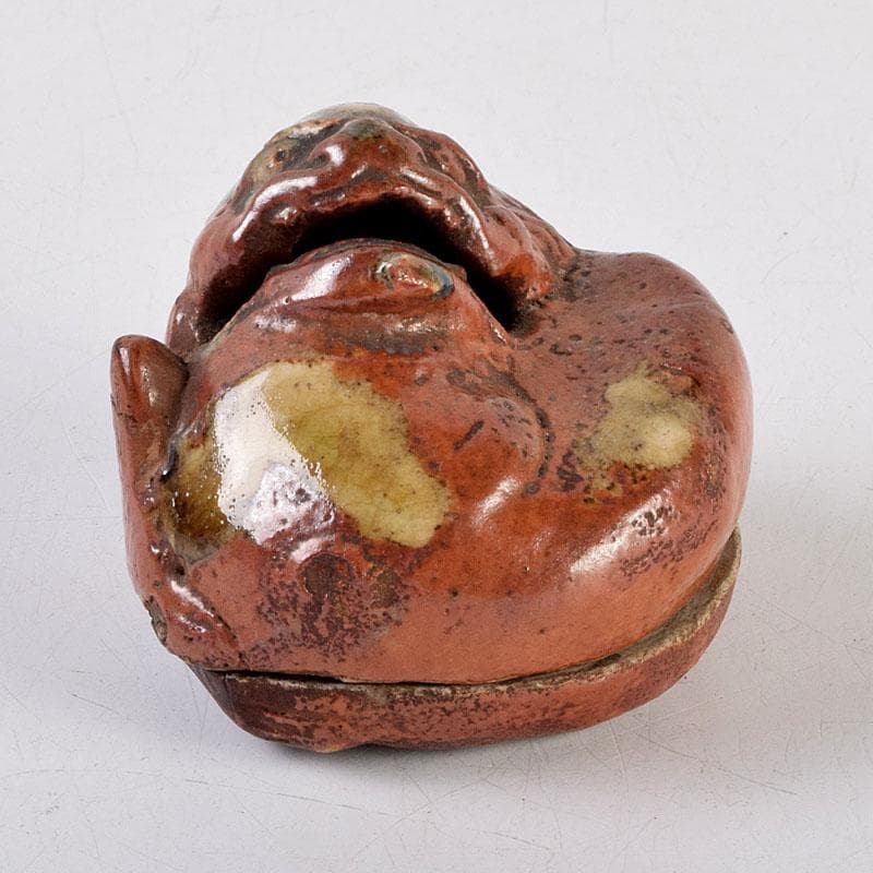 茶道具　尾形乾山作　色絵　獅子香合　時代箱　V　8816