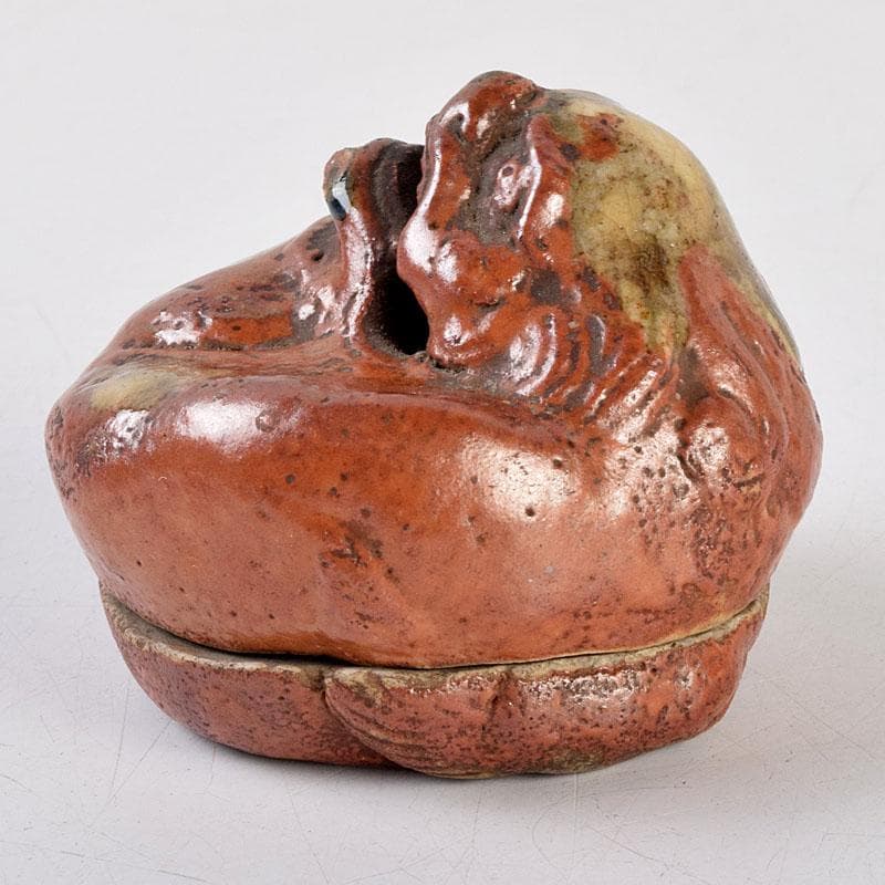 茶道具　尾形乾山作　色絵　獅子香合　時代箱　V　8816