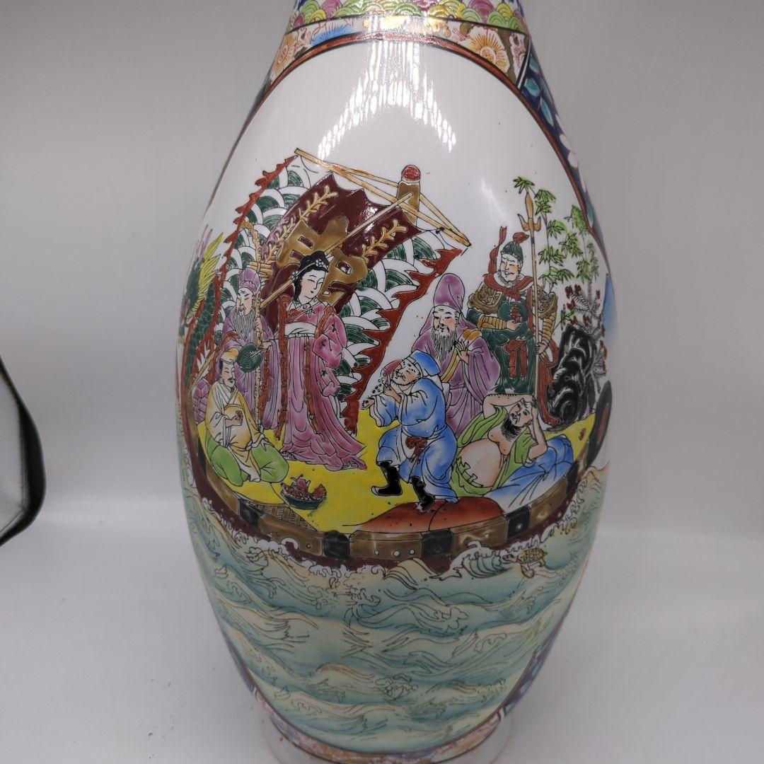 飾り壺　大壺　有田焼き　美人　武士　松　七福神花瓶　金彩　色絵　古美術　骨董