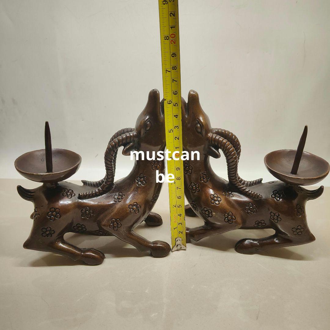 銅製 梅鹿燭台 美品 縁起物 仏堂置物 装飾品 工芸品