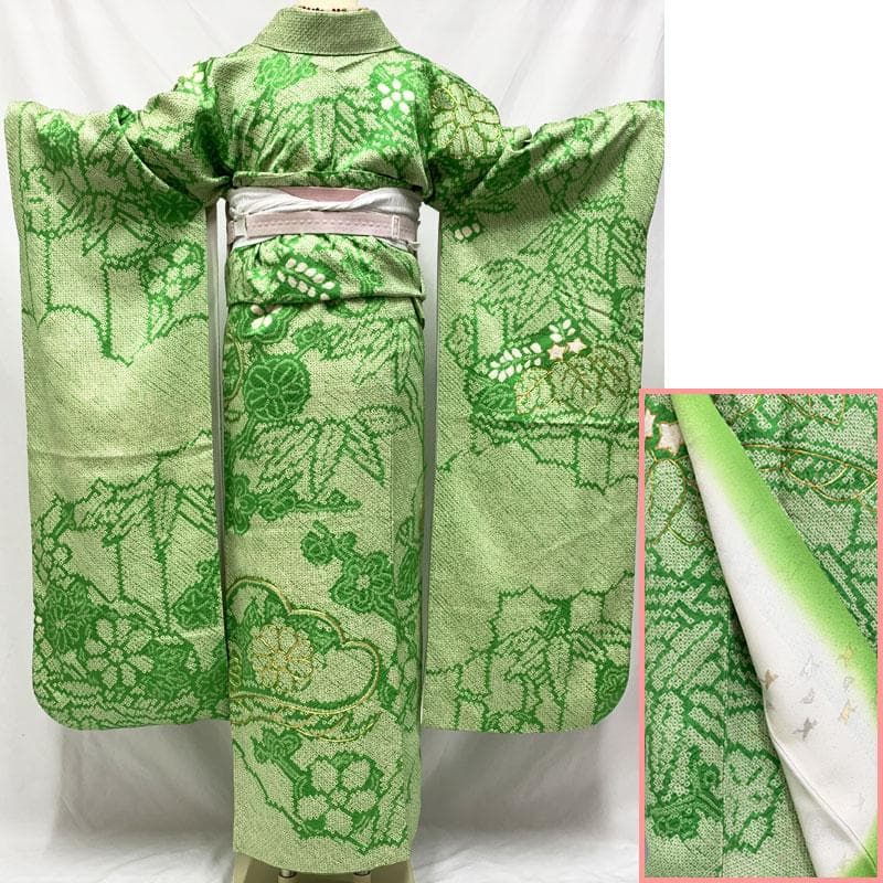 407aj85☆ジュニア振袖＆袋帯 総絞り 金駒刺繍 成人式 十三参り☆状態良好