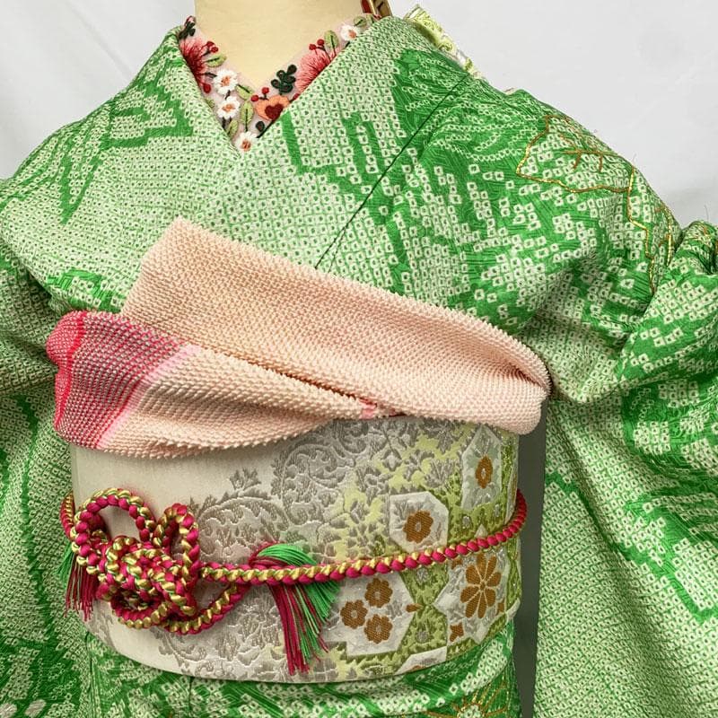 407aj85☆ジュニア振袖＆袋帯 総絞り 金駒刺繍 成人式 十三参り☆状態良好