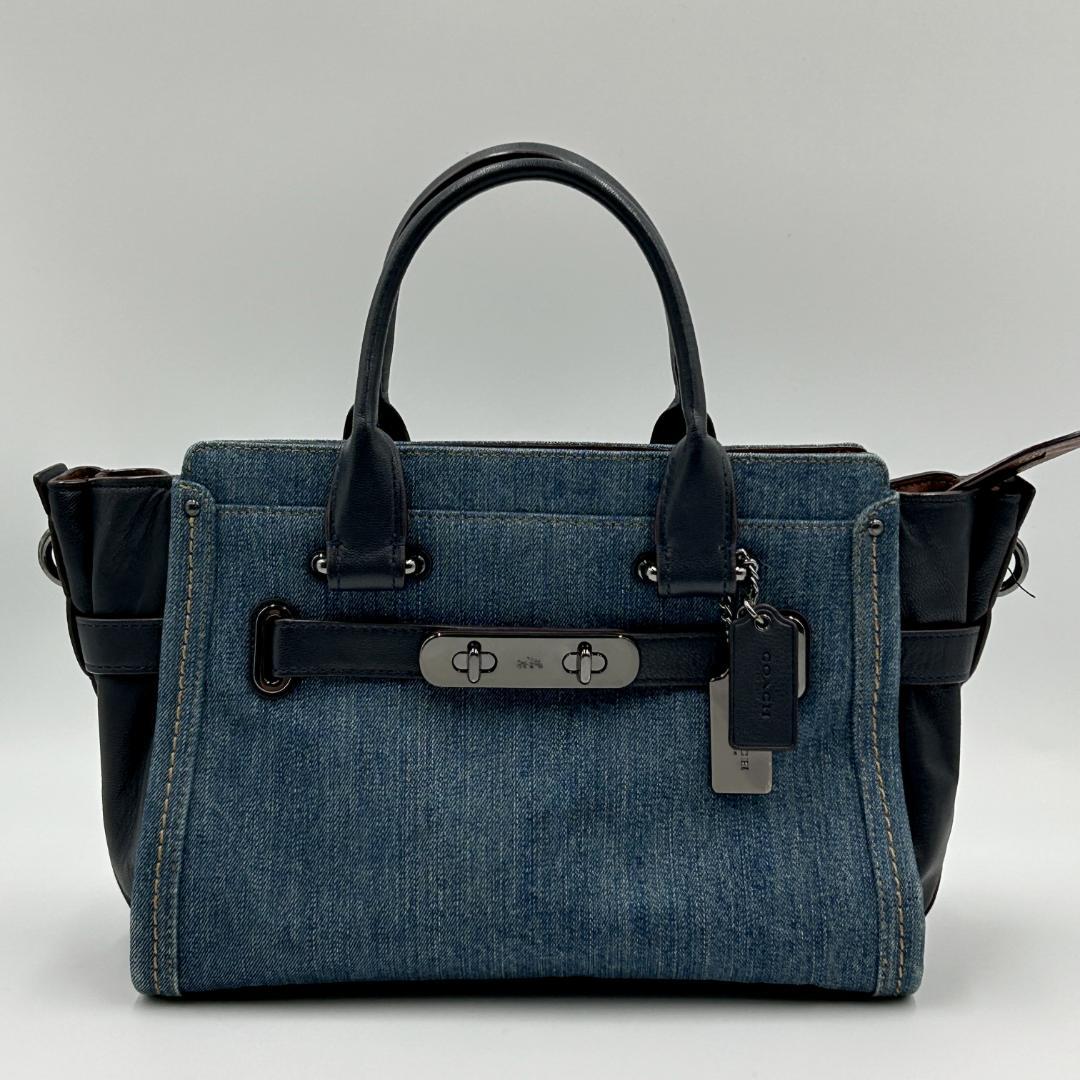 美品✨coach コーチ スワッガー27 ハンドバッグ デニム レザー 2way