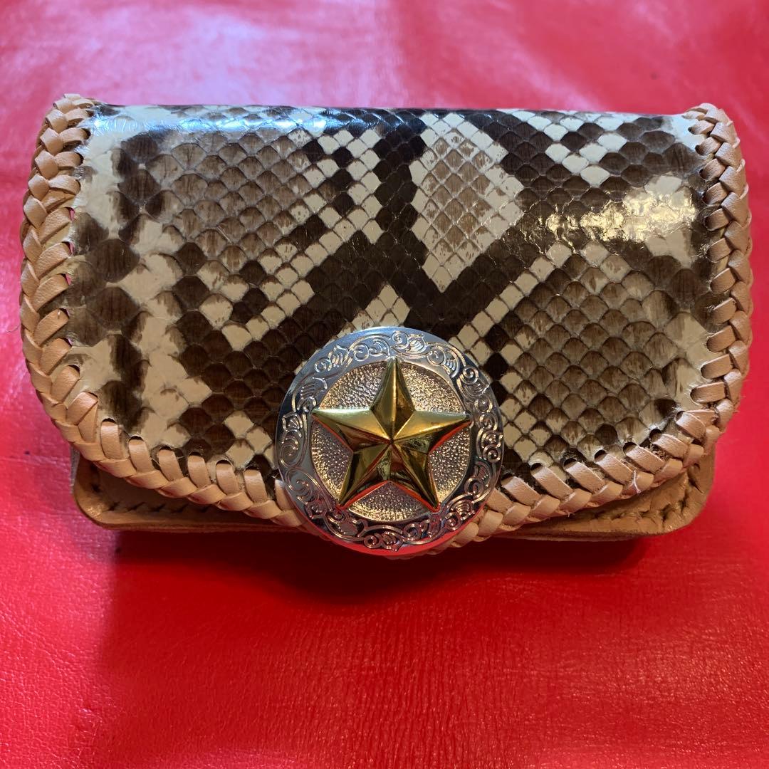 ハンドメイドレザークラフトダイヤモンドパイソンミドルウォレット財布　カードケース