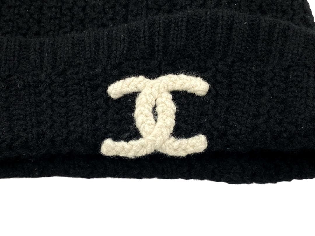 シャネル ココマーク ニットキャップ ニット帽 カシミヤ100％ ブラック