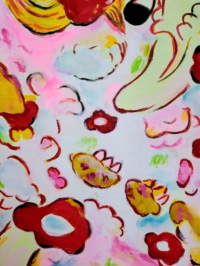 【F6号】ロッカクアヤコ　手描き作品/表裏サイン・裏描き有/油彩/アクリル/額縁