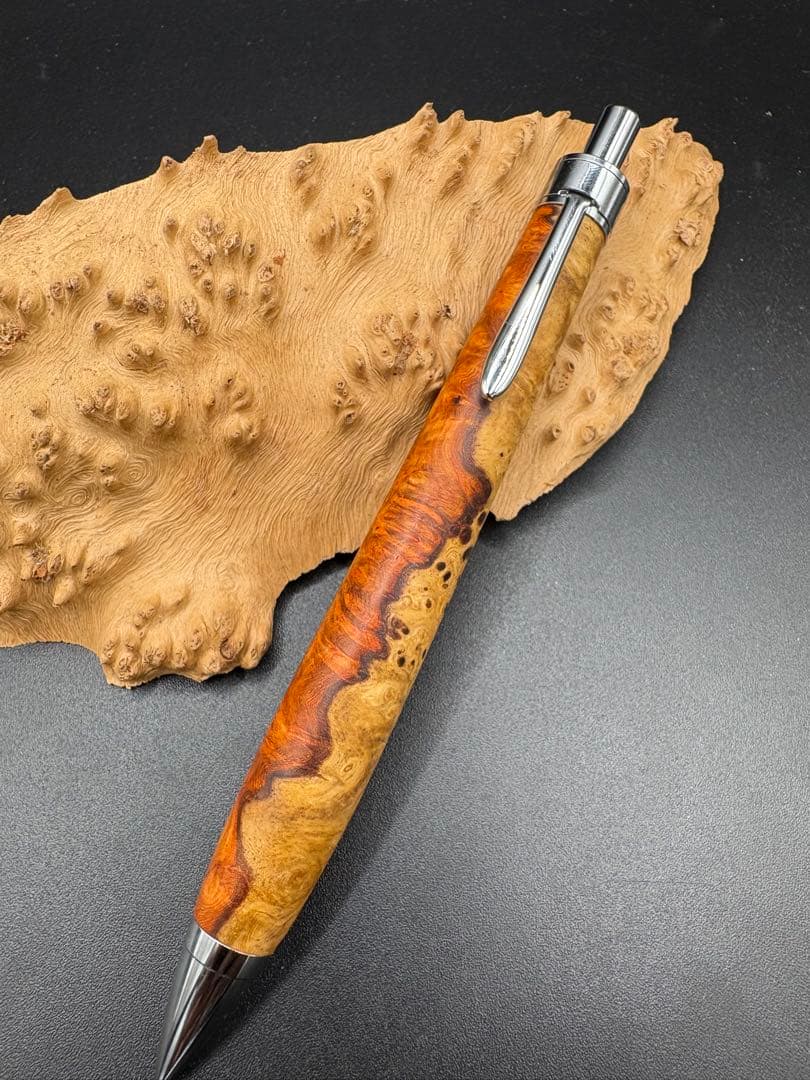 549特上　本花梨　紅白　瘤杢　木軸シャーペン　ボールペン