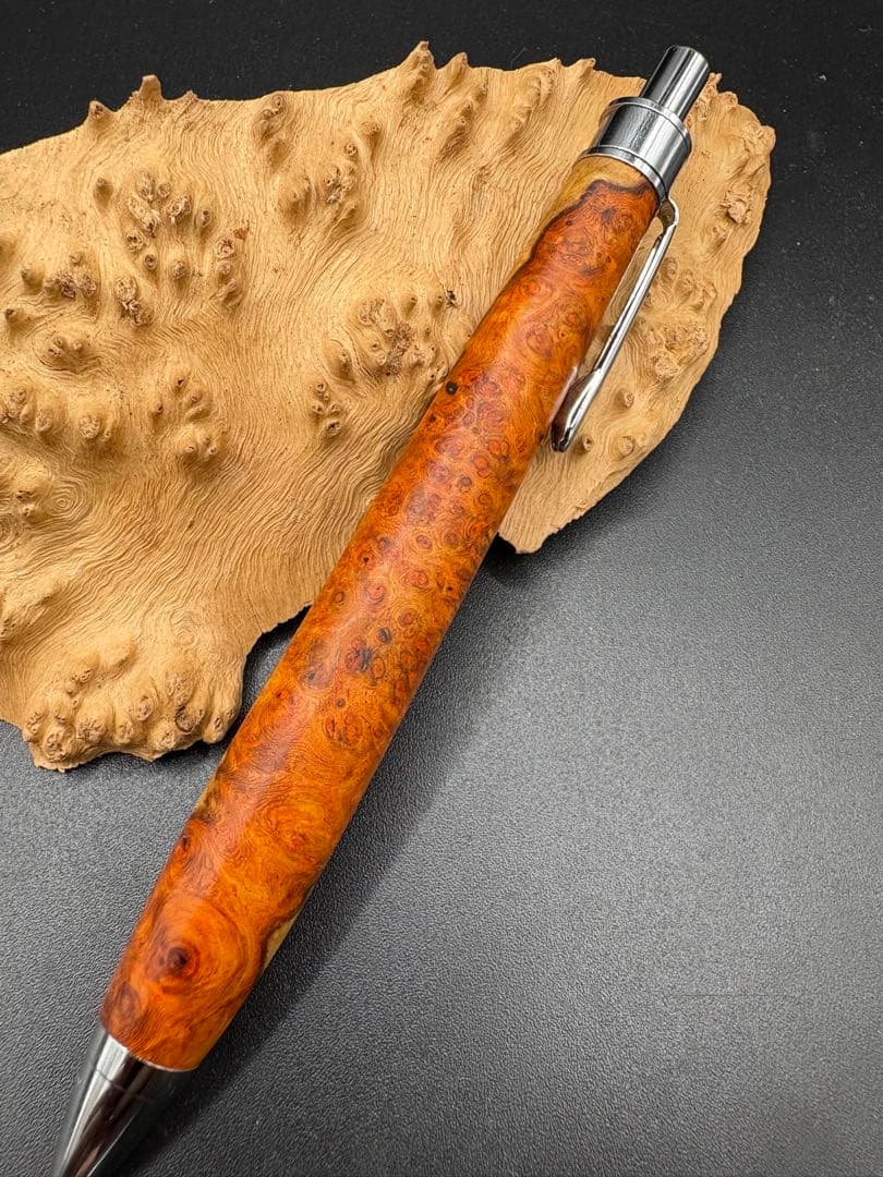 549特上　本花梨　紅白　瘤杢　木軸シャーペン　ボールペン