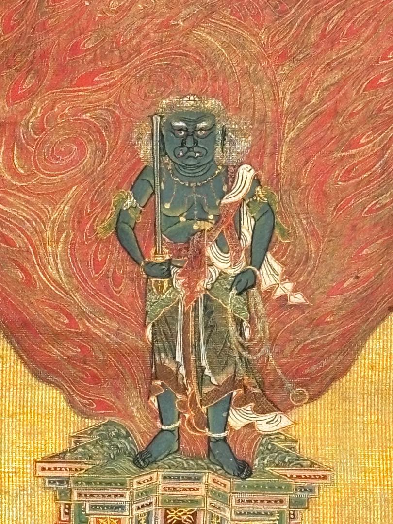 「絹本極彩色 不動明王立像」木版画 江戸時代後期頃筆 1枚|仏画 仏教美術