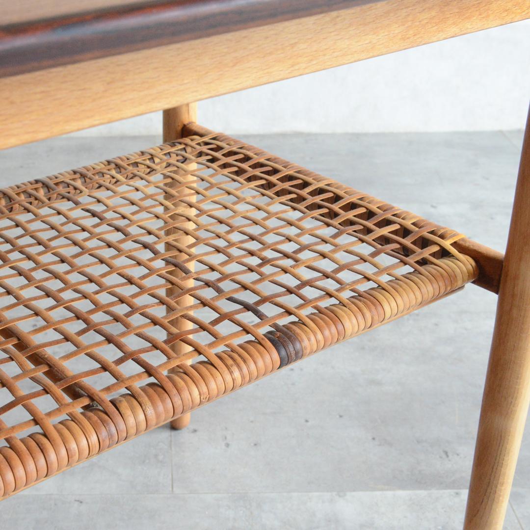 デンマーク 北欧ヴィンテージ サイドテーブル ローズウッド 北欧家具 ラタン棚付