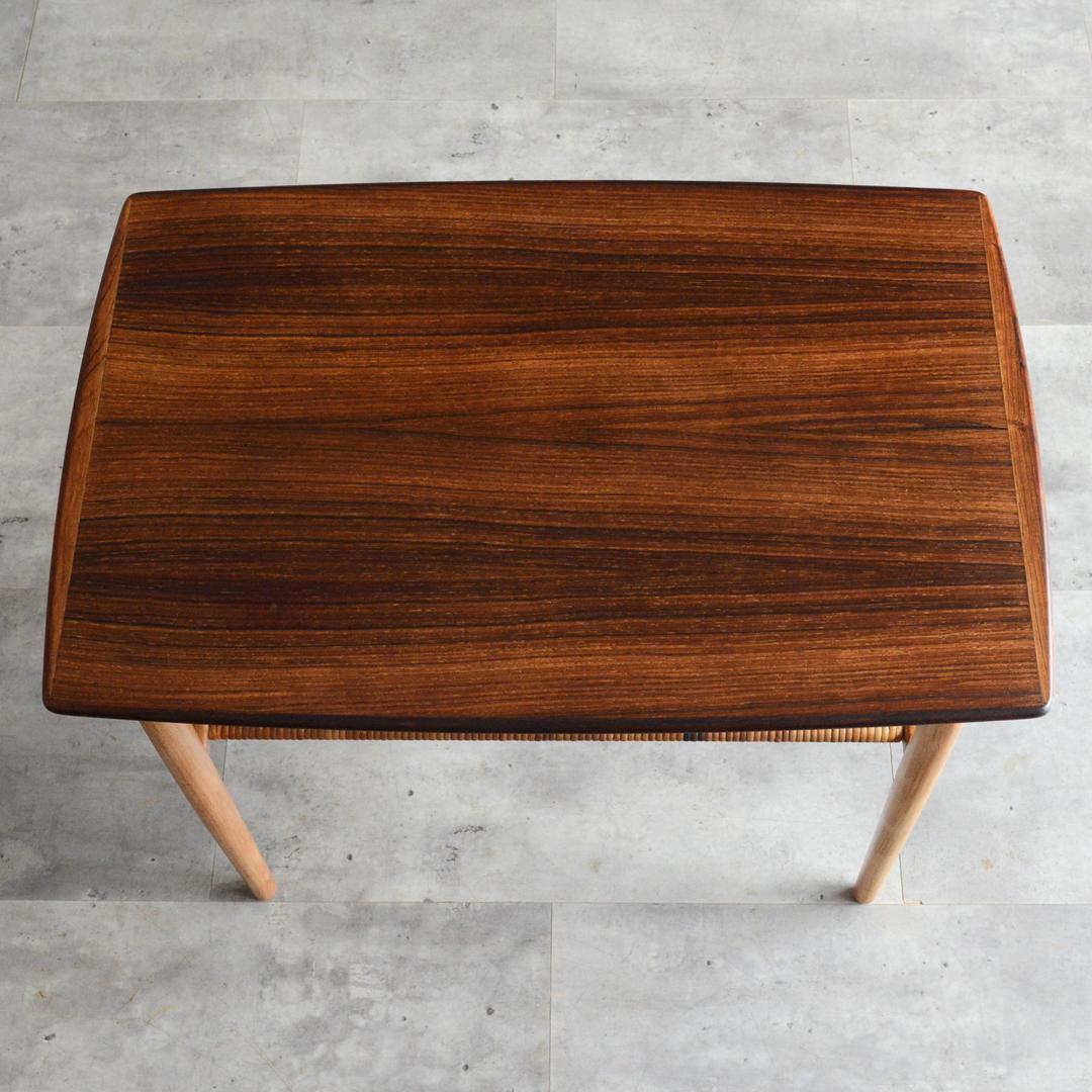 デンマーク 北欧ヴィンテージ サイドテーブル ローズウッド 北欧家具 ラタン棚付