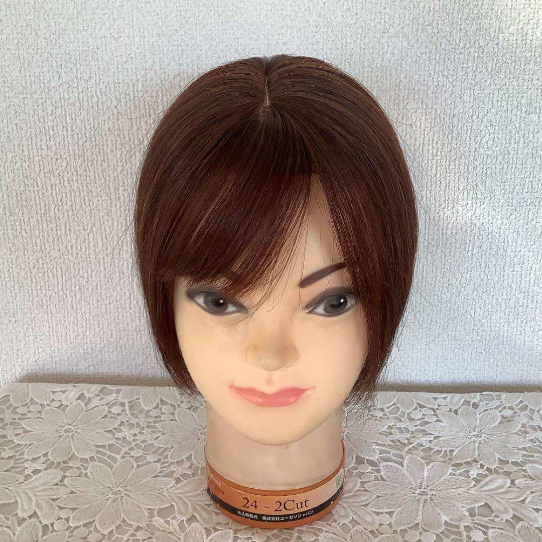 人毛100% 総手植 医療用 部分ウィッグ ヘアピース ブラウン ショート前髪