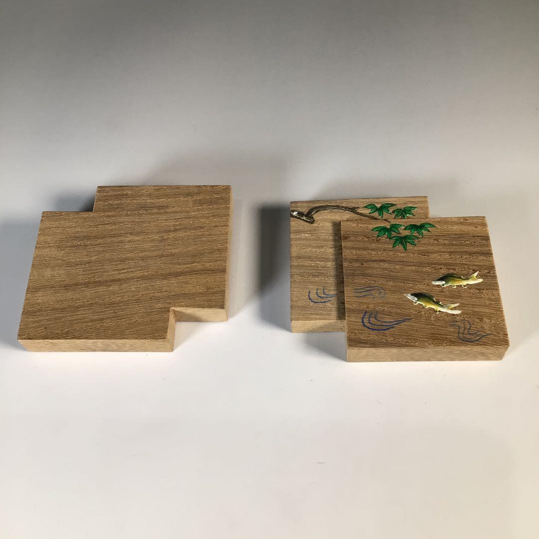 Ｍ４５８　香合　『道場宗廣作』『若鮎之図』『桐色紙重香合』　共箱　茶道具